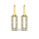 Diamond Baguette Double Row Link Drop Huggie Earrings