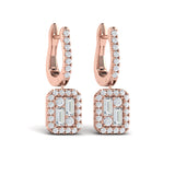 Diamond Baguette Halo Drop Huggie Earrings