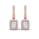 Diamond Baguette Halo Drop Huggie Earrings