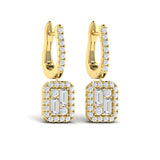 Diamond Baguette Halo Drop Huggie Earrings