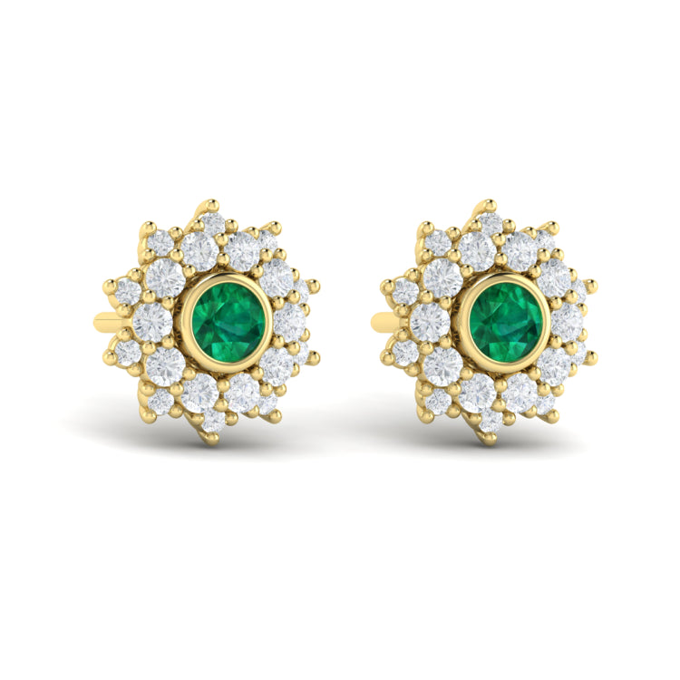 Diamond Star Cluster And Emerald Stud Statement Earrings
