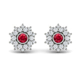 Diamond Star Cluster And Ruby Stud Statement Earrings