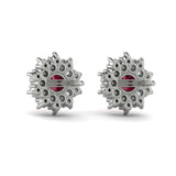 Diamond Star Cluster And Ruby Stud Statement Earrings