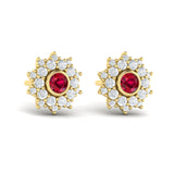 Diamond Star Cluster And Ruby Stud Statement Earrings