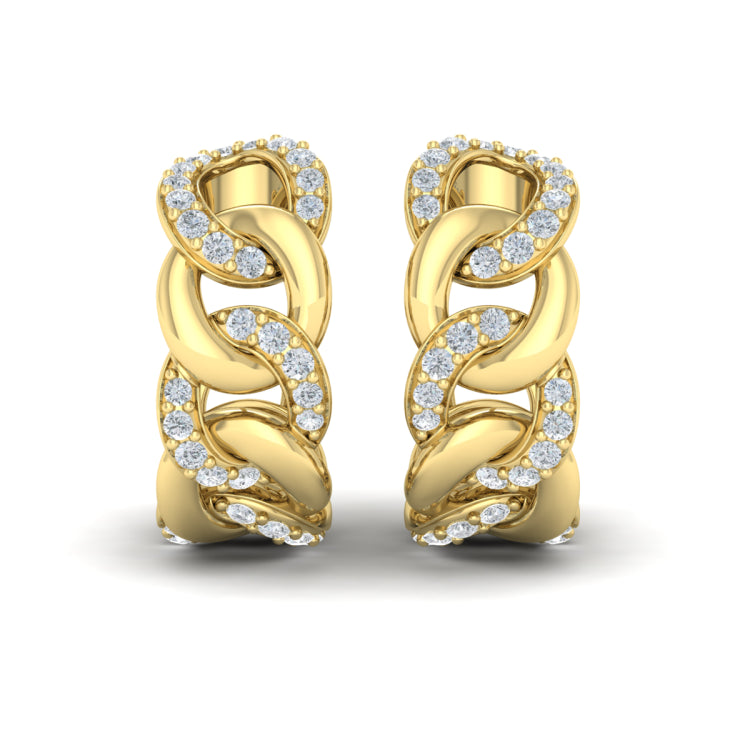 Alternating Diamond Link Huggie Hoop Earrings