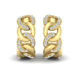 Alternating Diamond Link Huggie Hoop Earrings
