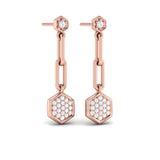 Diamond Honeycomb Link Long Drop Statement Earrings