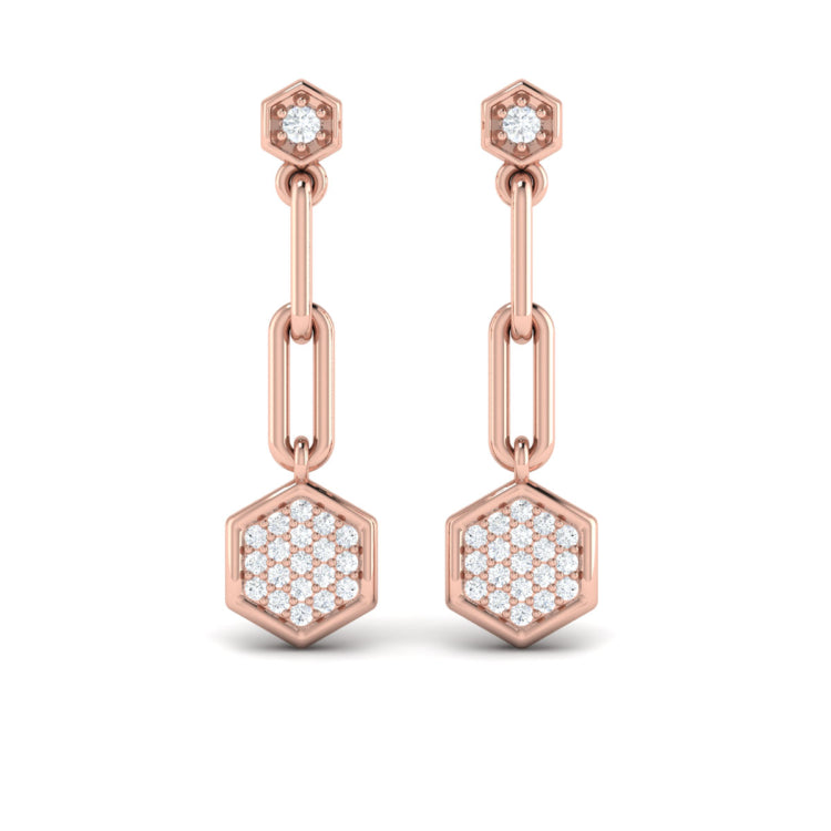Diamond Honeycomb Link Long Drop Statement Earrings