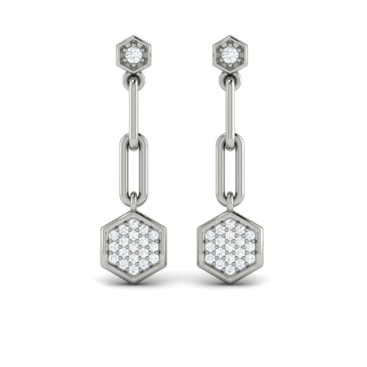 Diamond Honeycomb Link Long Drop Statement Earrings