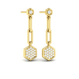 Diamond Honeycomb Link Long Drop Statement Earrings