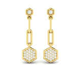 Diamond Honeycomb Link Long Drop Statement Earrings