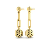 Diamond Honeycomb Link Long Drop Statement Earrings