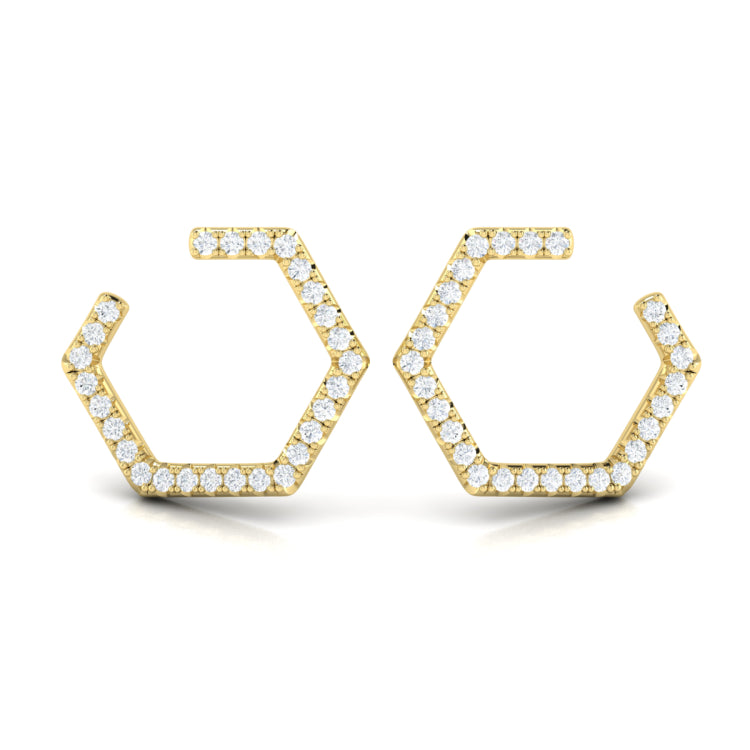 Diamond Forward-Facing Honeycomb Open Hoop Earrings
