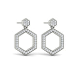 Channel Set Diamond Open Honeycomb Drop Stud Earrings