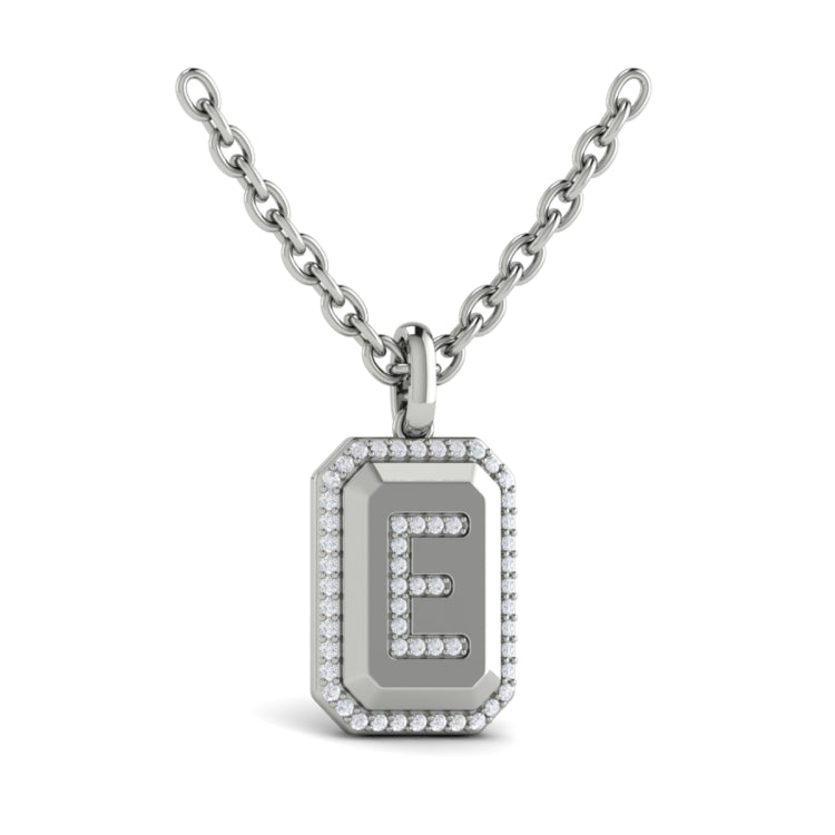 Diamond Medallion Alphabet Pendant Link Necklace, E