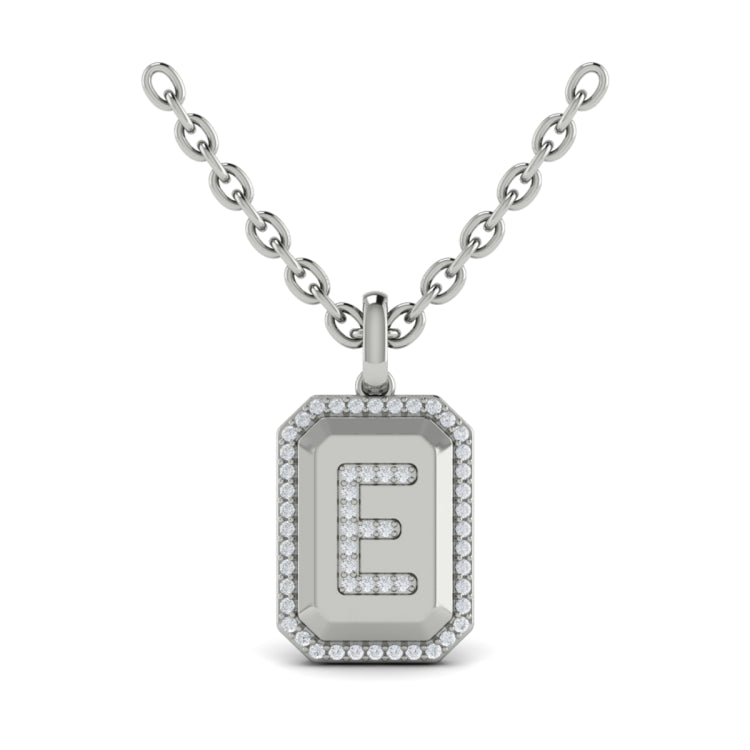 Diamond Medallion Alphabet Pendant Link Necklace, E