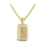 Diamond Medallion Alphabet Pendant Link Necklace, J