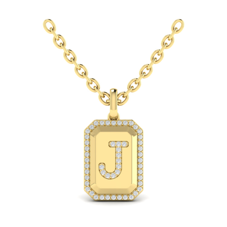 Diamond Medallion Alphabet Pendant Link Necklace, J