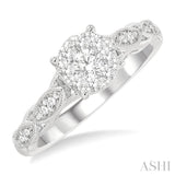 3/8 ctw Open Lattice Shank Circular Lovebright Round Cut Diamond Engagement Ring in 14K White Gold