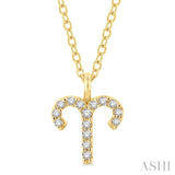 1/10 Ctw Aries Round Cut Diamond Zodiac Pendant With Chain in 10K Yellow Gold