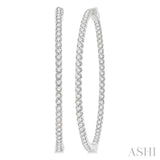 3 ctw Interior & Exterior Embellishment Round Cut Diamond Fashion 1 3/4 Inch Hoop Earring in 14K White Gold