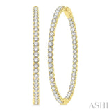 5 ctw Interior & Exterior Embellishment Round Cut Diamond Fashion 1 3/4 Inch Hoop Earring in 14K Yellow Gold