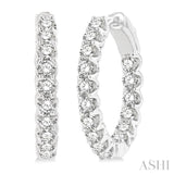 2 ctw Interior and Exterior Embellishment Round Cut Diamond Fashion Hoop Earring in 14K White Gold