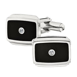 Stainless Steel 2-03ct Round Diamond Cufflinks with Black Enamel Inlay