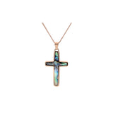 Rose Stainless Steel Cross Pendant with Abalone Inlay and Satin Finish